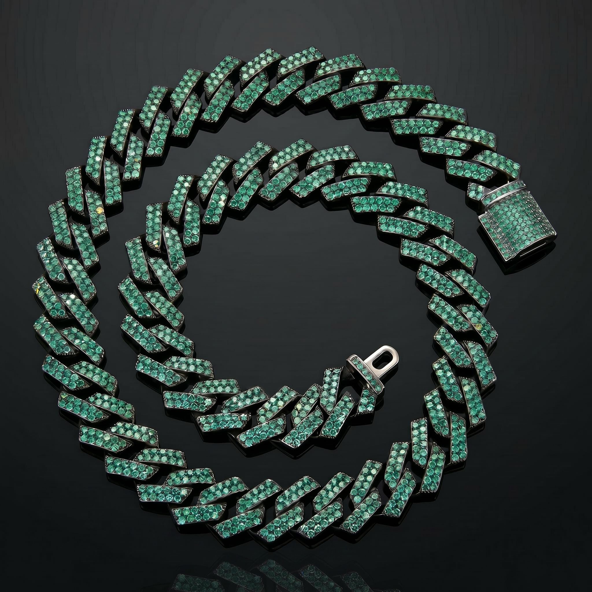 Iced 15mm Purple/Green Cuban Link Chain in Black Gold