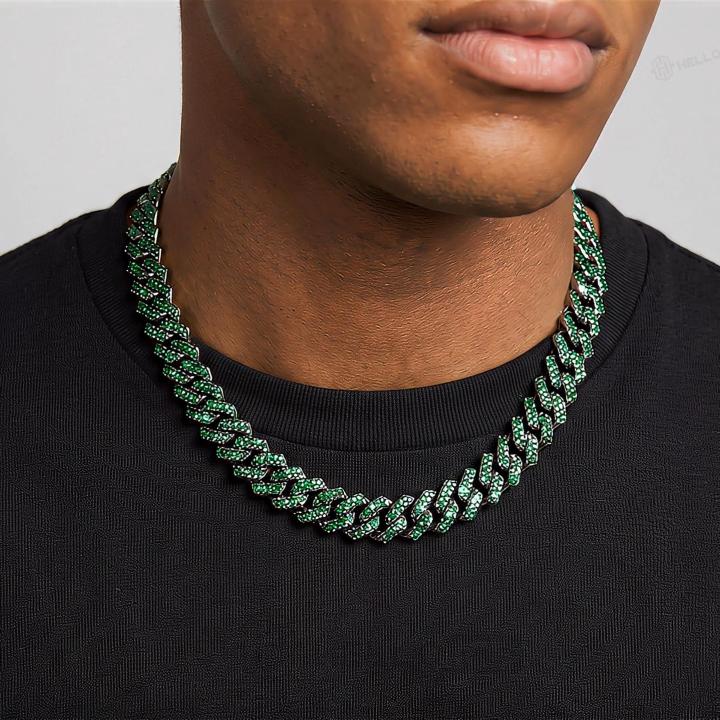 Iced 15mm Purple/Green Cuban Link Chain in Black Gold