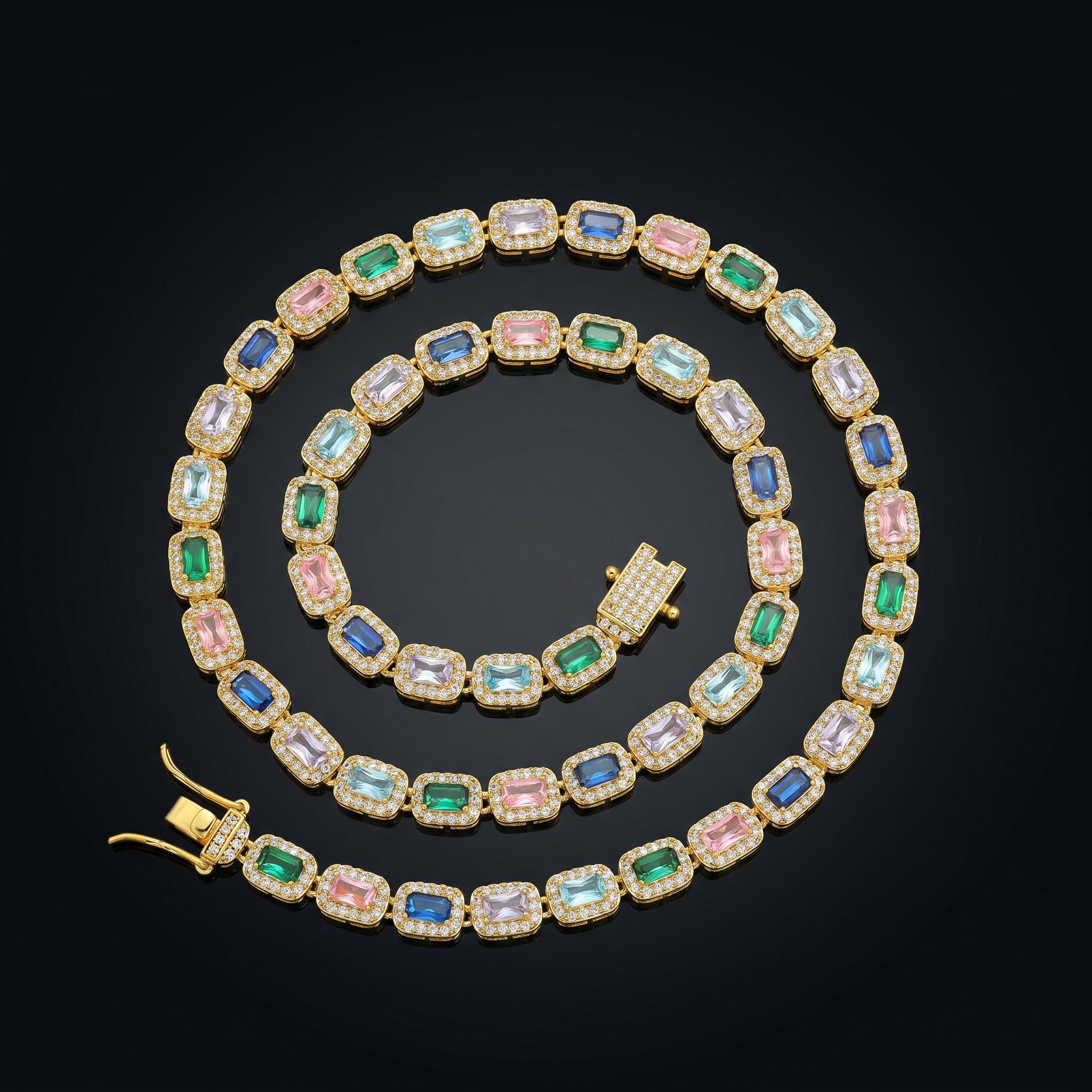 Iced 6mm Baguette Multi-color Diamonds Chain Iced 6mm Baguette Multi-color Diamonds Chain