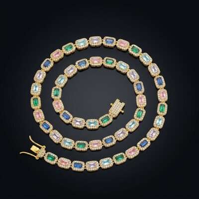 Iced 6mm Baguette Multi-color Diamonds Chain