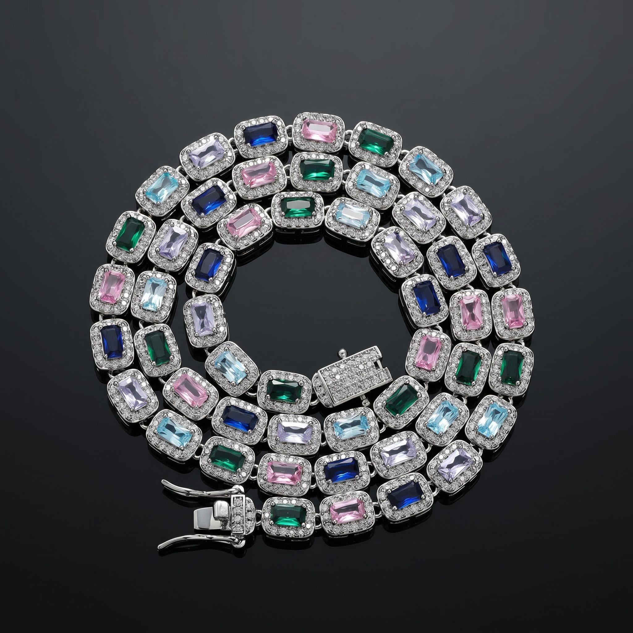 Iced 6mm Baguette Multi-color Diamonds Chain Iced 6mm Baguette Multi-color Diamonds Chain