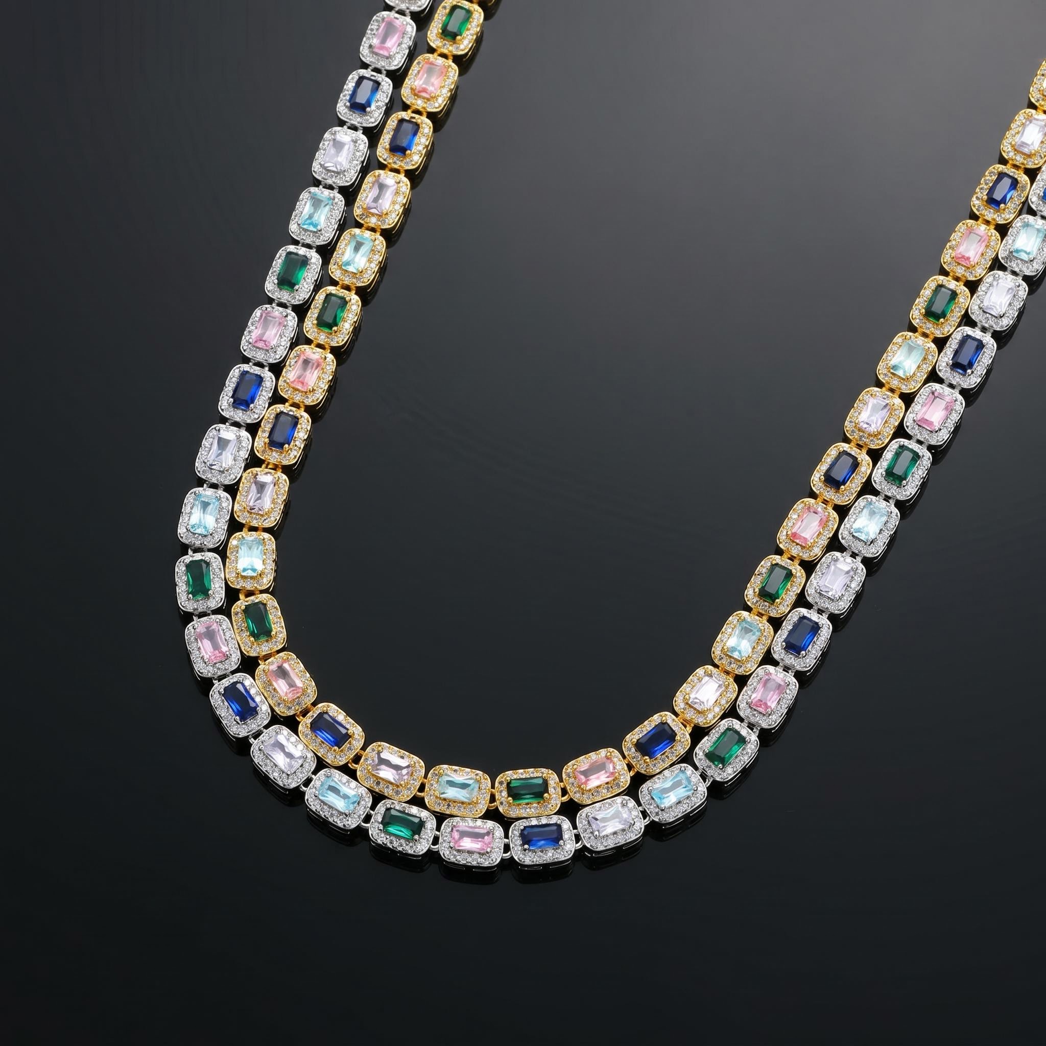 Iced 6mm Baguette Multi-color Diamonds Chain Iced 6mm Baguette Multi-color Diamonds Chain
