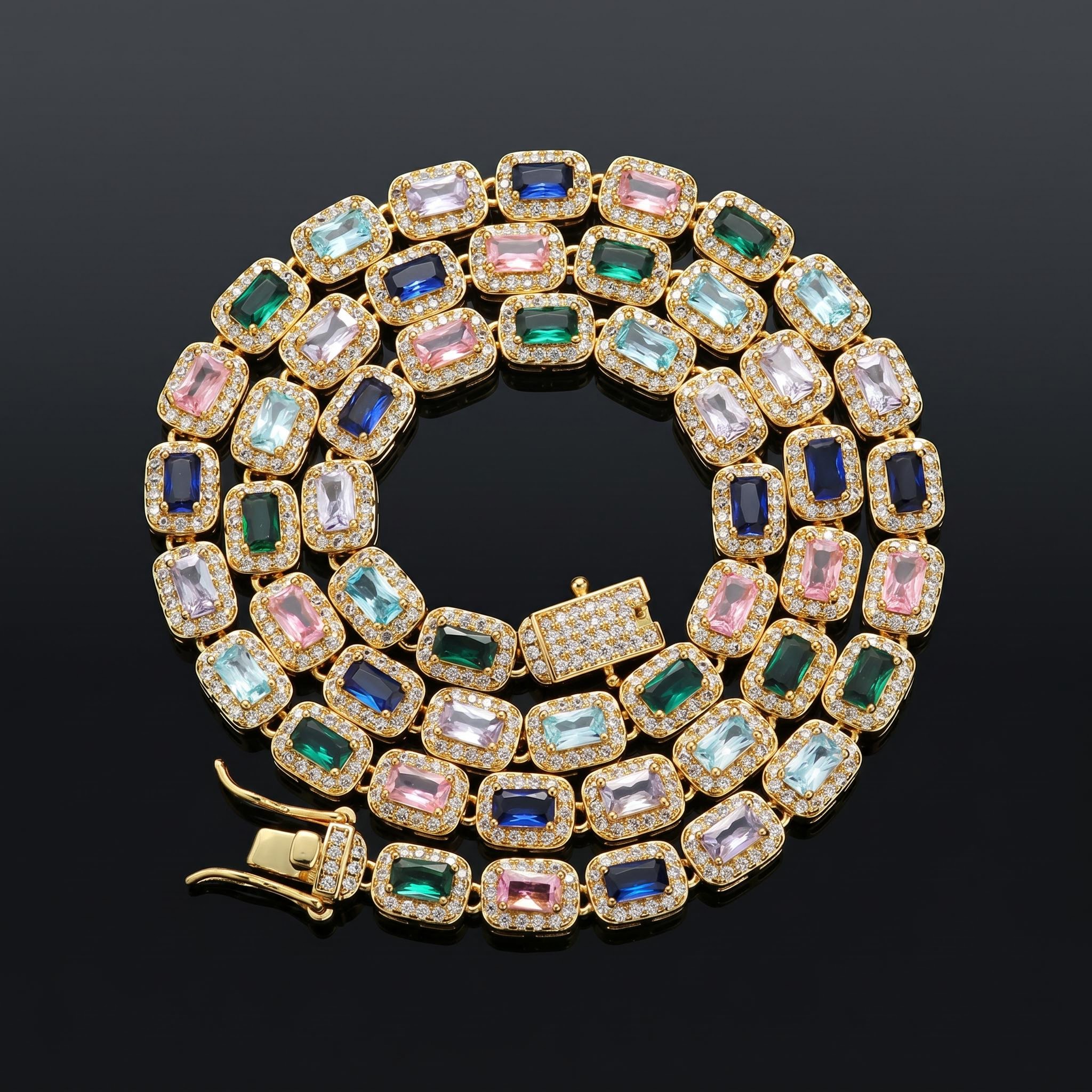 Iced 6mm Baguette Multi-color Diamonds Chain Iced 6mm Baguette Multi-color Diamonds Chain