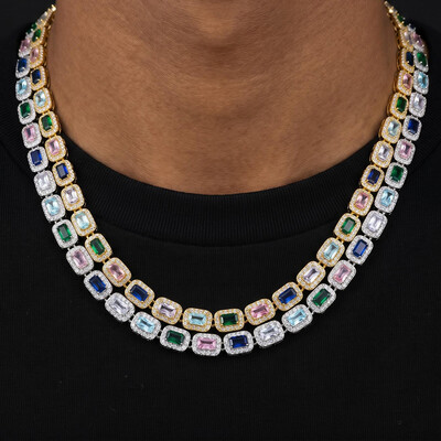 Iced 6mm Baguette Multi-color Diamonds Chain