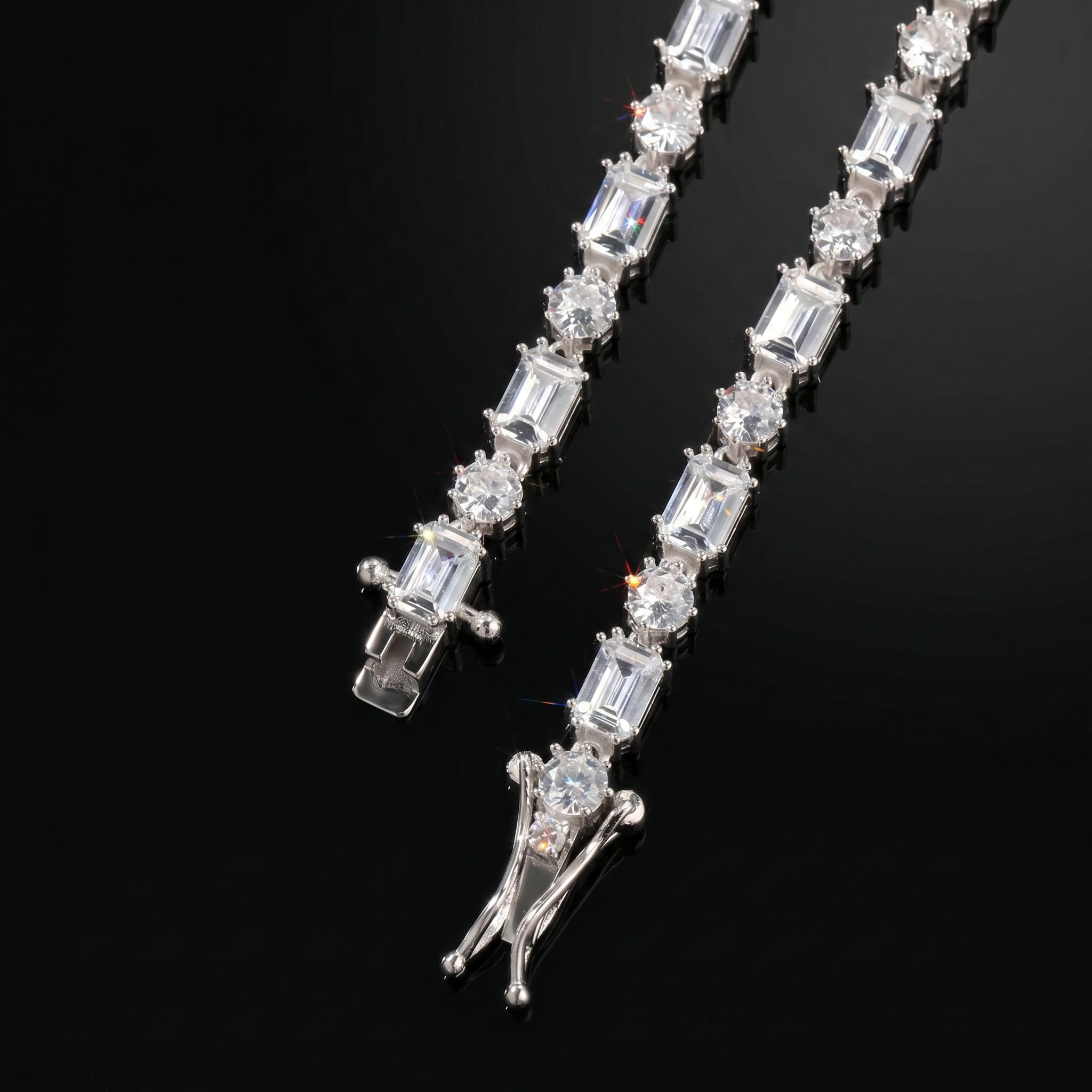 Iced Out 5mm Baguette & Round Stone Tennis Chain Iced Out 5mm Baguette & Round Stone Tennis Chain