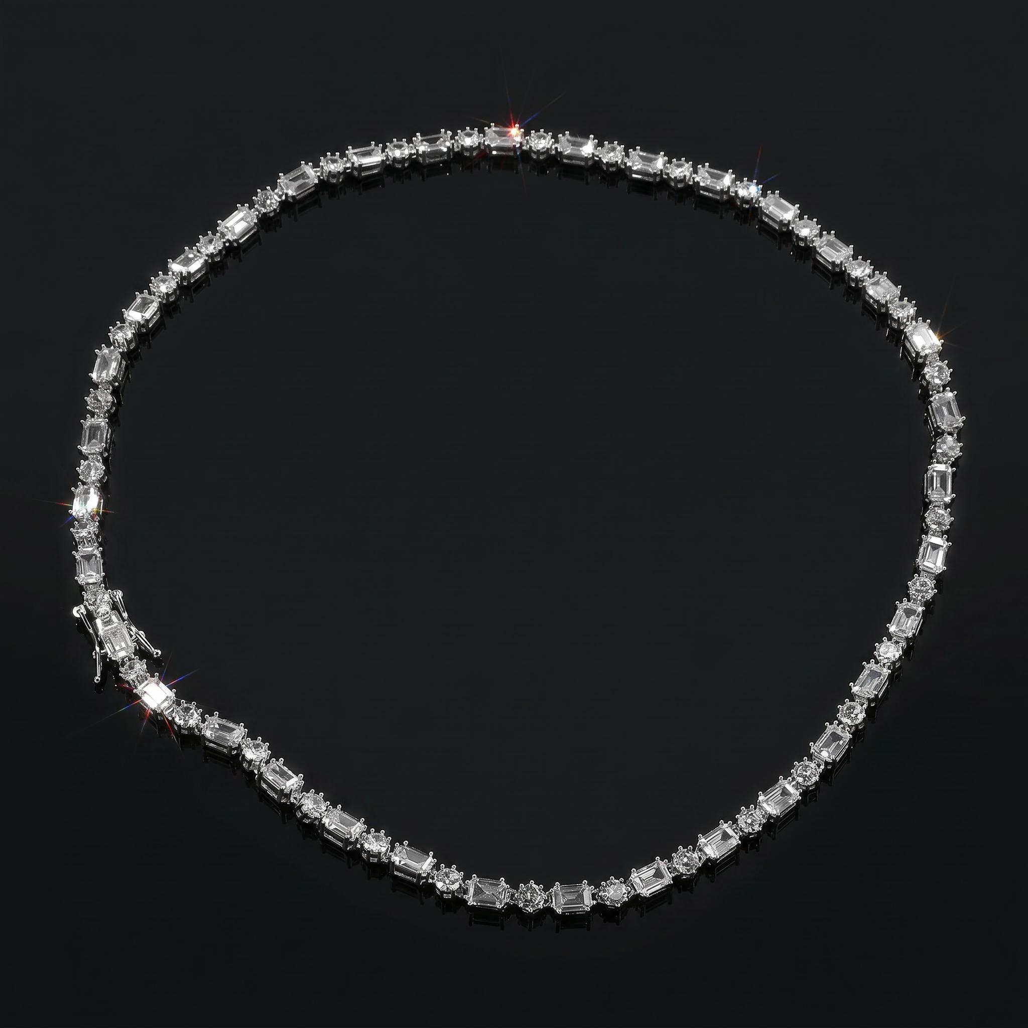 Iced Out 5mm Baguette & Round Stone Tennis Chain Iced Out 5mm Baguette & Round Stone Tennis Chain