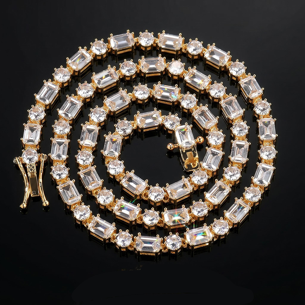Iced Out 5mm Baguette & Round Stone Tennis Chain Iced Out 5mm Baguette & Round Stone Tennis Chain