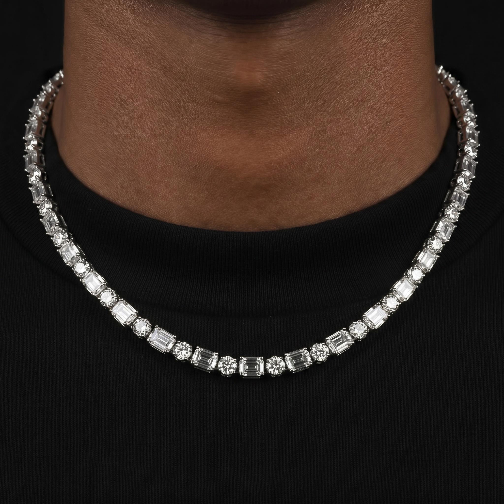 Iced Out 5mm Baguette & Round Stone Tennis Chain Iced Out 5mm Baguette & Round Stone Tennis Chain