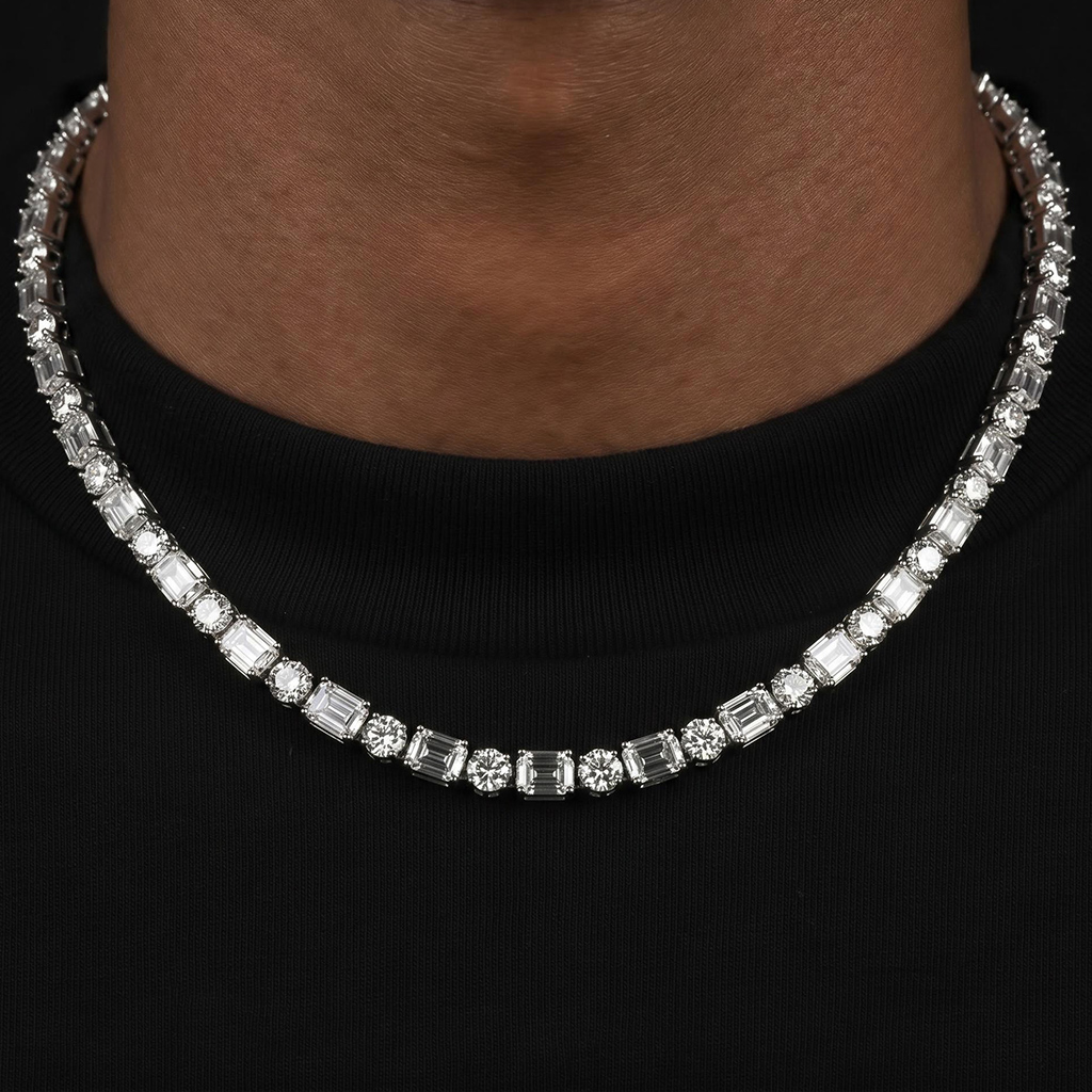Iced Out 5mm Baguette & Round Stone Tennis Chain Iced Out 5mm Baguette & Round Stone Tennis Chain