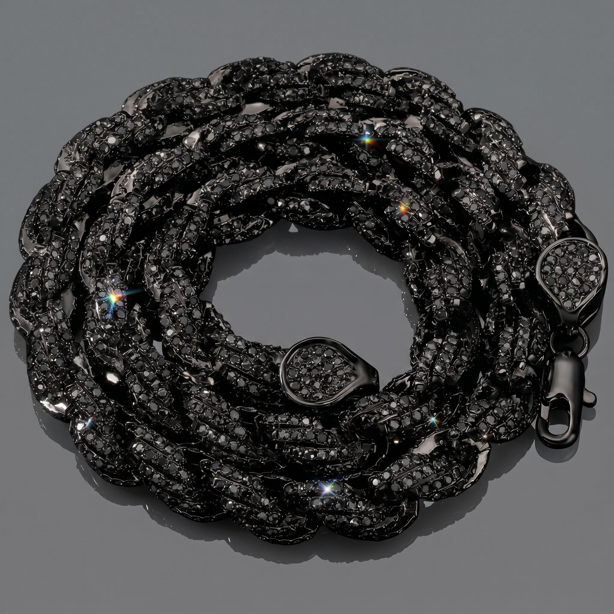 9mm Black Iced Out Rope Chain 9mm Black Iced Out Rope Chain
