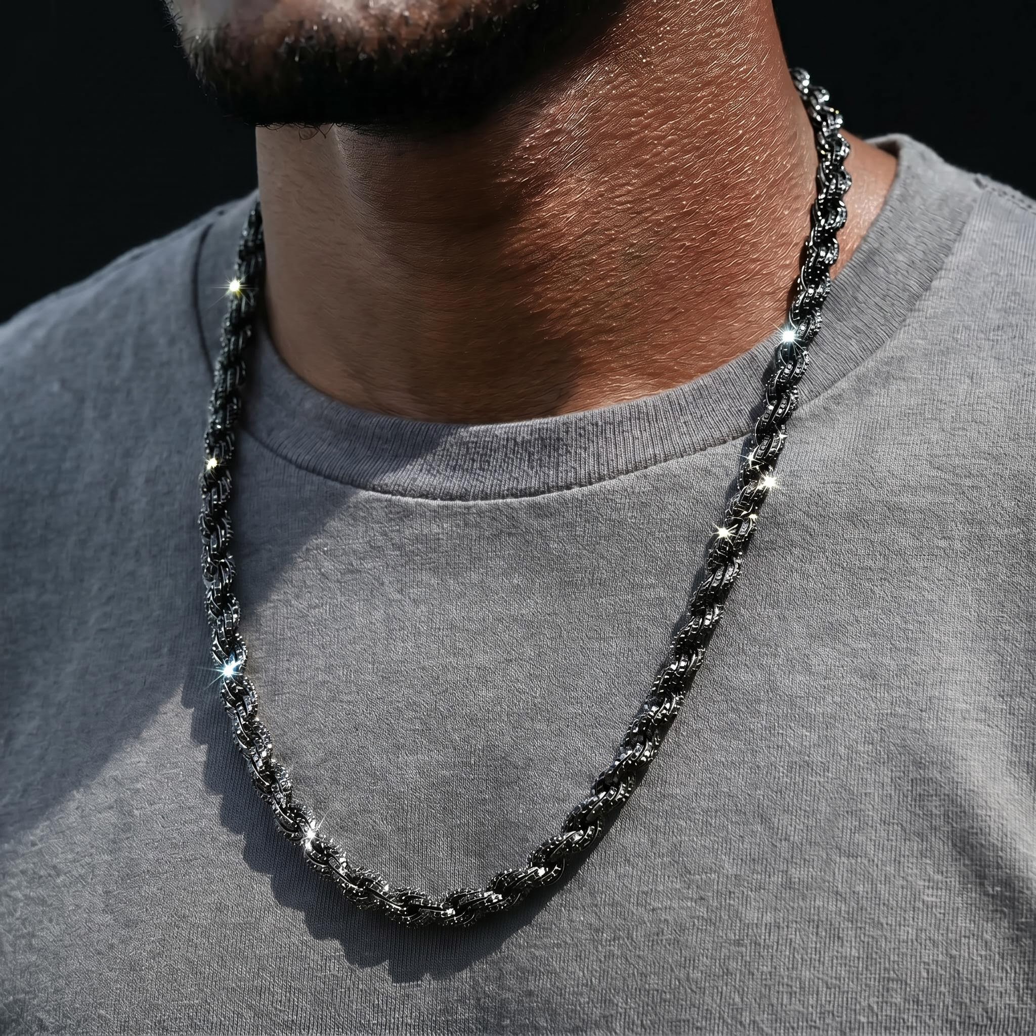 9mm Black Iced Out Rope Chain 9mm Black Iced Out Rope Chain