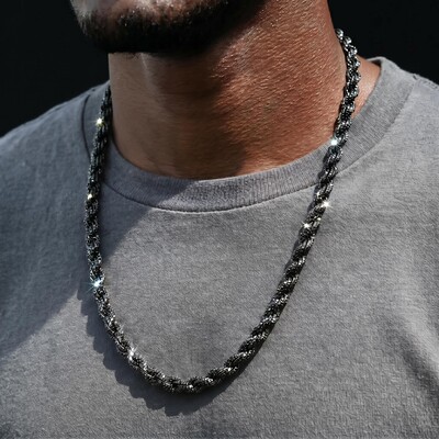 9mm Black Iced Out Rope Chain