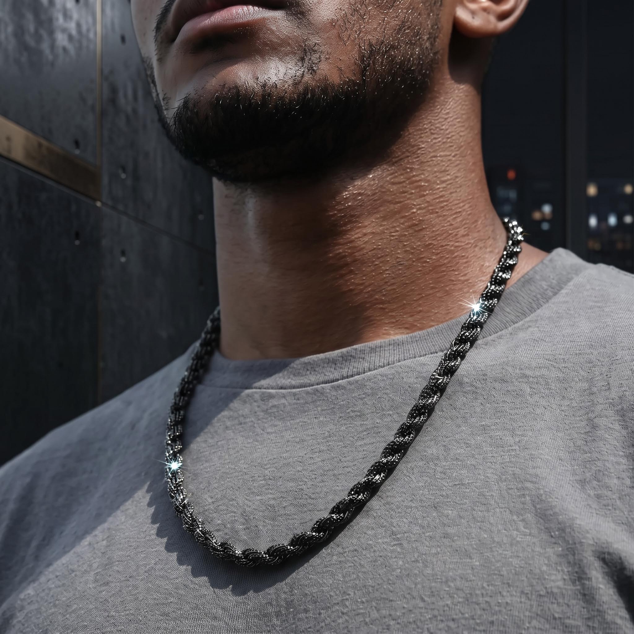 9mm Black Iced Out Rope Chain 9mm Black Iced Out Rope Chain