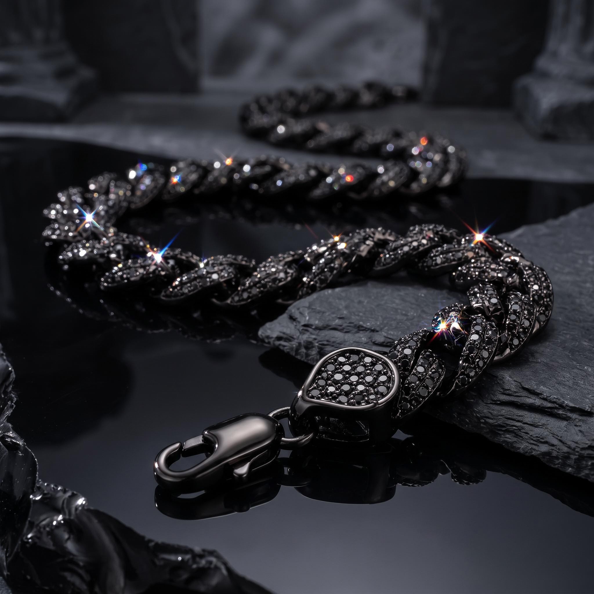 9mm Black Iced Out Rope Chain 9mm Black Iced Out Rope Chain