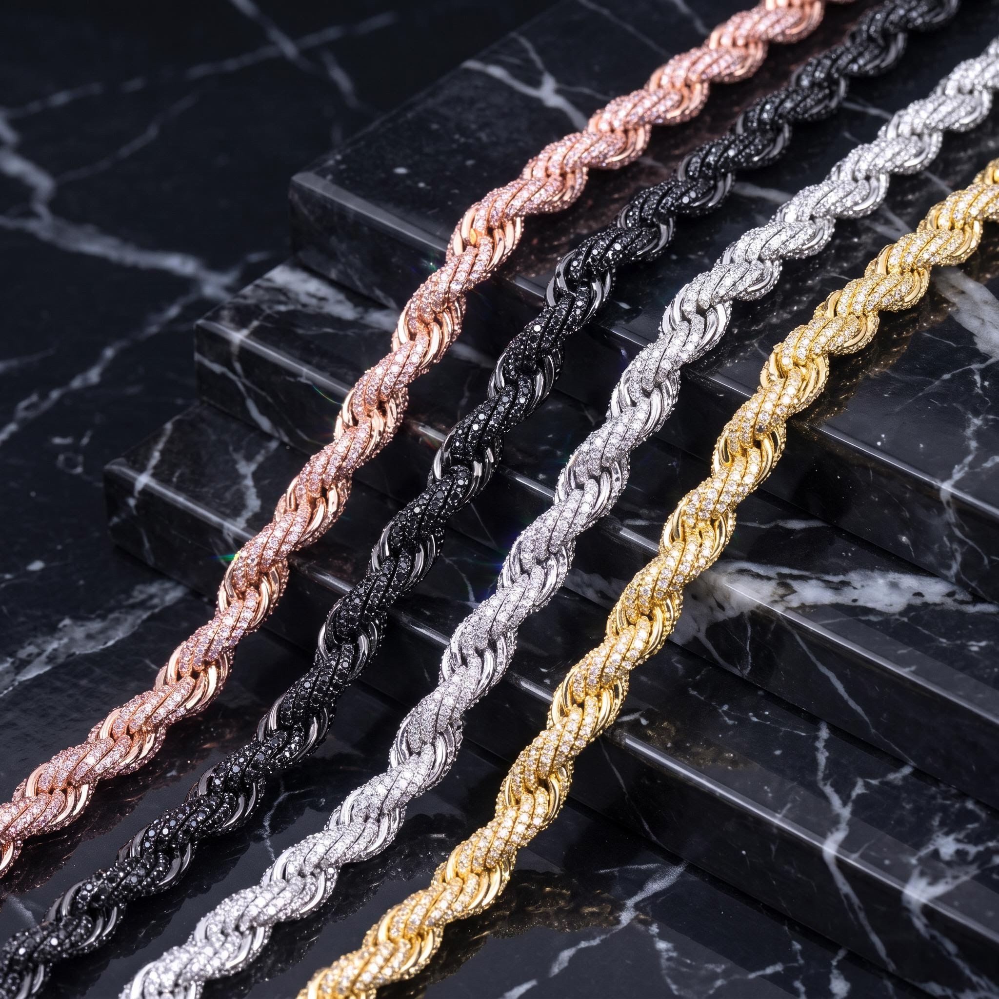 9mm Black Iced Out Rope Chain 9mm Black Iced Out Rope Chain