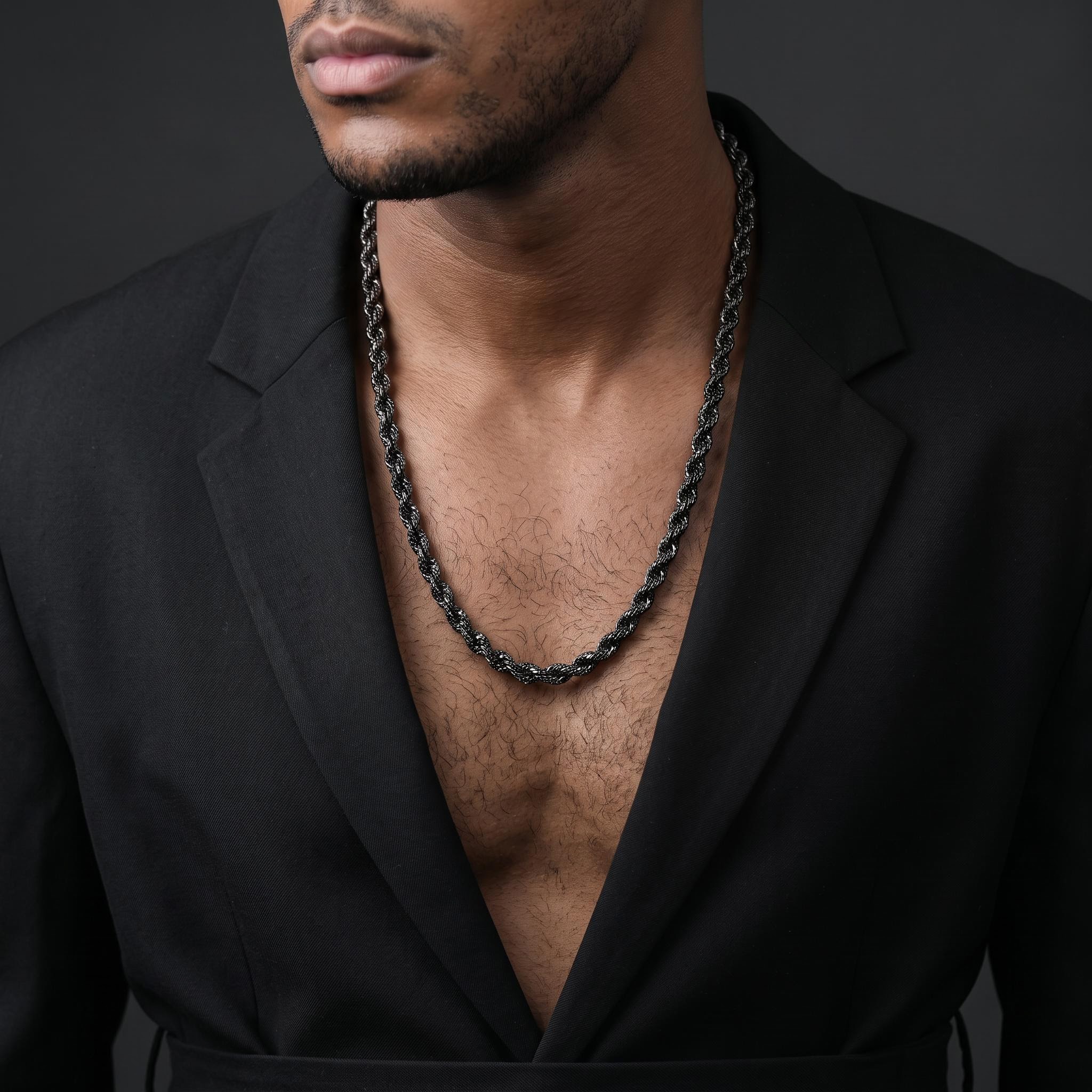 9mm Black Iced Out Rope Chain 9mm Black Iced Out Rope Chain