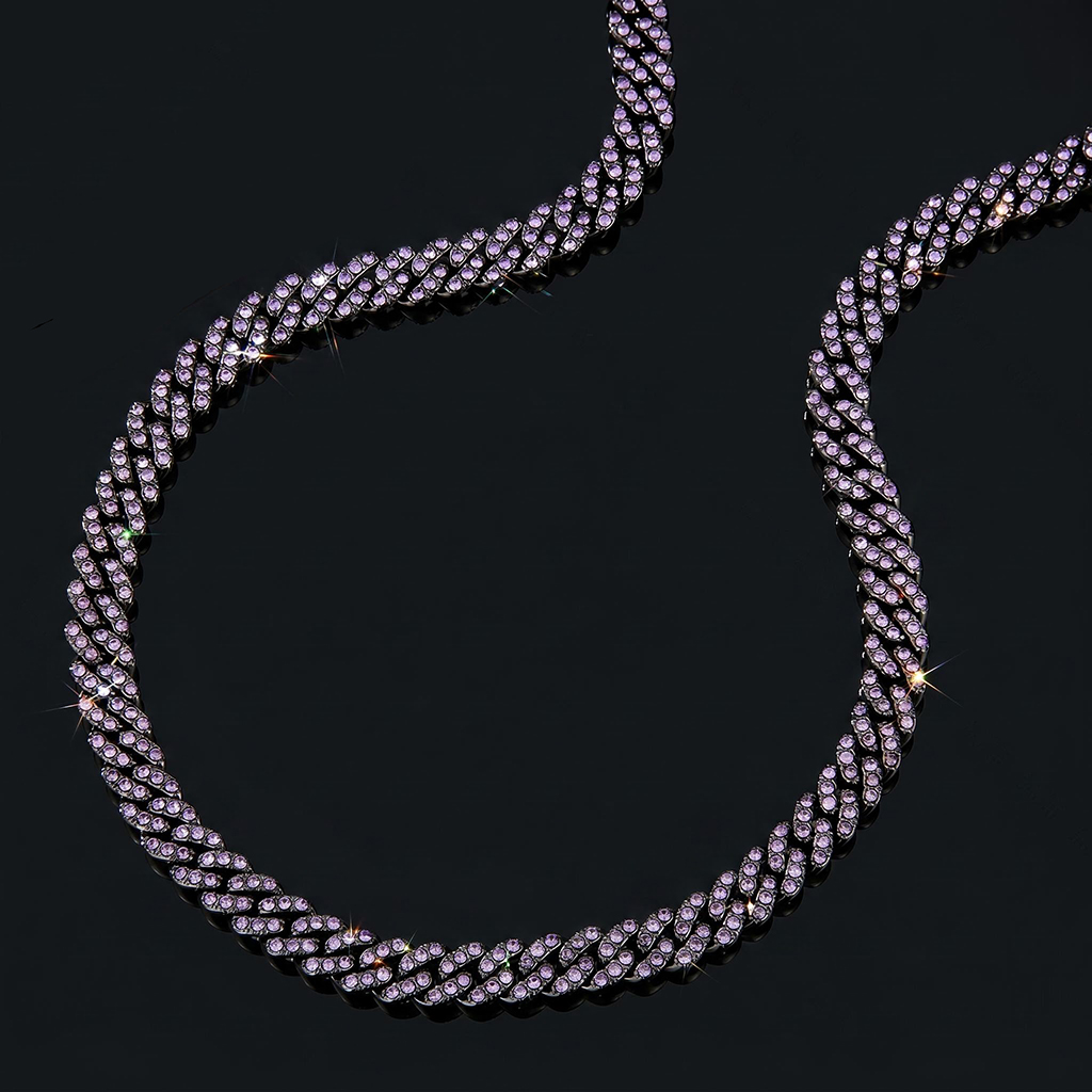Iced 9mm Black/Emerald/Purple Cuban Link Chain in Black Gold Iced 9mm Black/Emerald/Purple Cuban Link Chain in Black Gold
