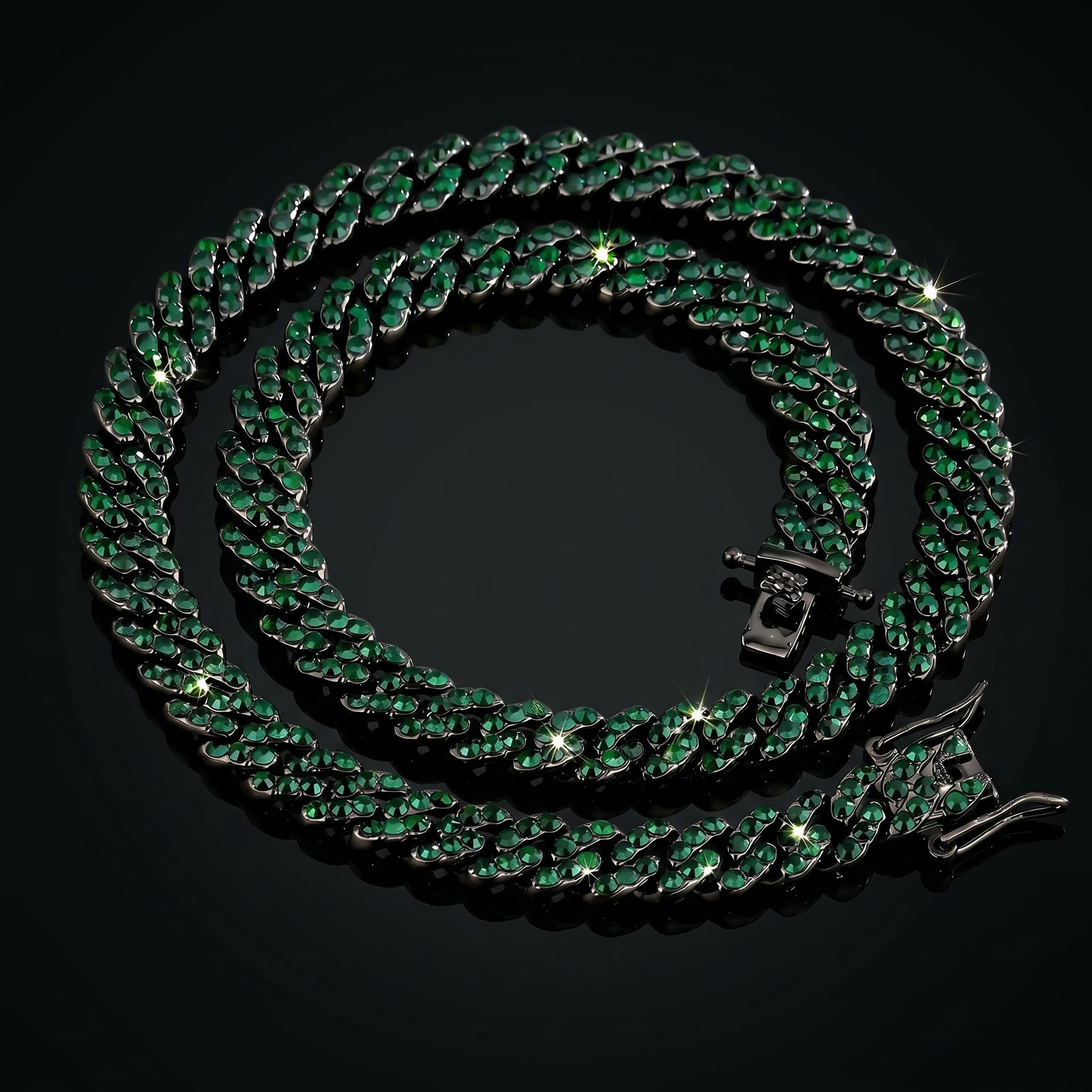 Iced 9mm Black/Emerald/Purple Cuban Link Chain in Black Gold Iced 9mm Black/Emerald/Purple Cuban Link Chain in Black Gold