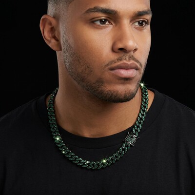 Iced 9mm Black/Emerald/Purple Cuban Link Chain in Black Gold