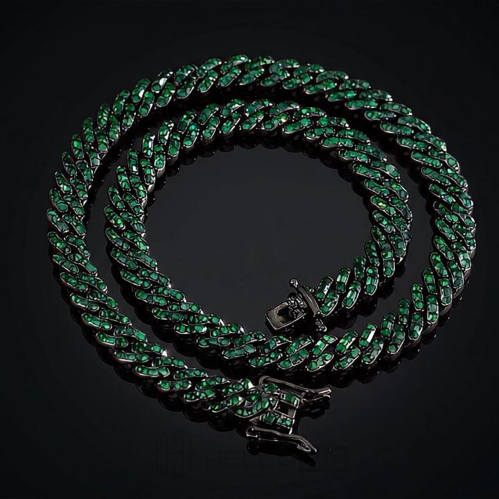 Iced 9mm Black/Emerald/Purple Cuban Link Chain in Black Gold Iced 9mm Black/Emerald/Purple Cuban Link Chain in Black Gold
