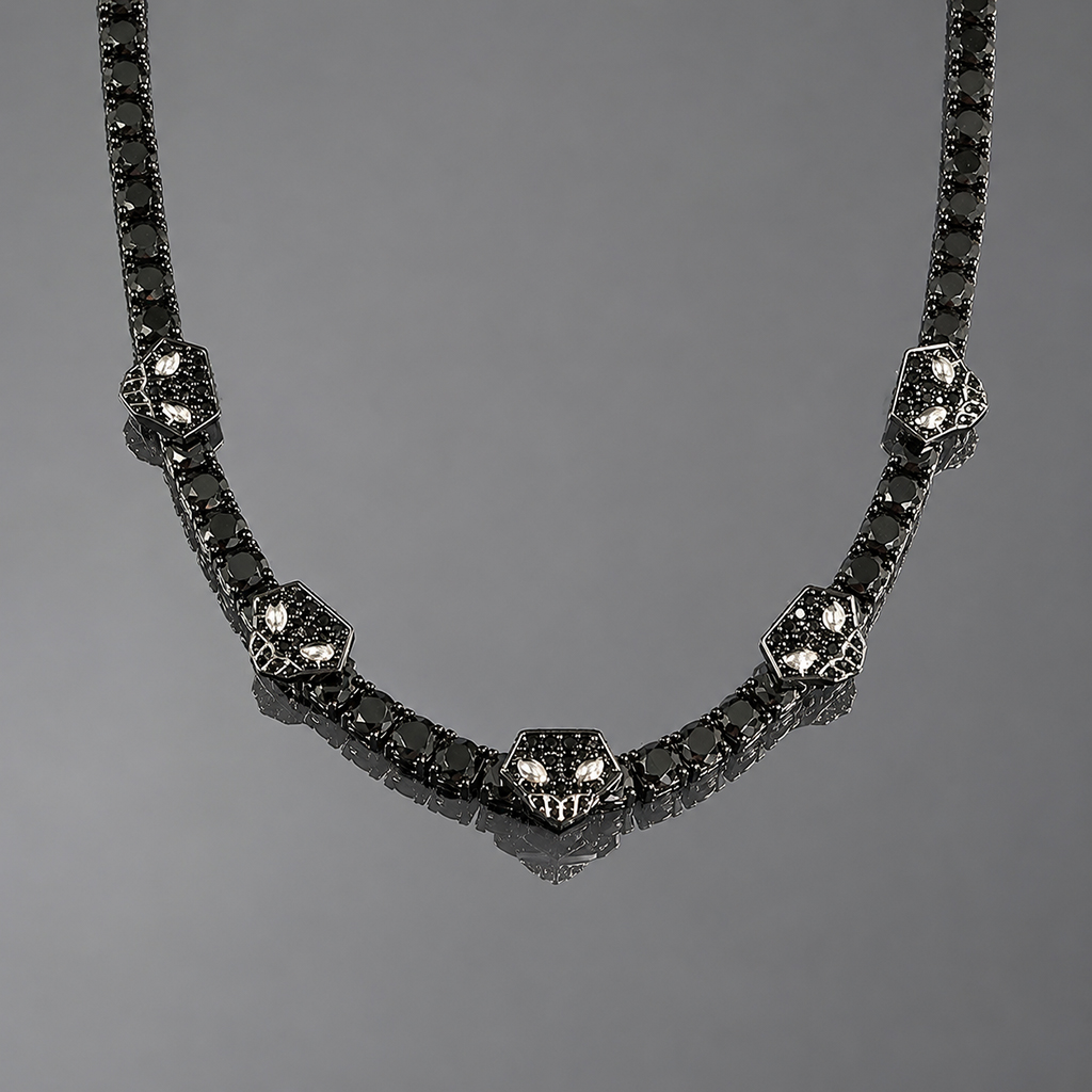 Iced Out Black Soul Reaper Skull 5mm Tennis Chain Iced Out Black Soul Reaper Skull 5mm Tennis Chain