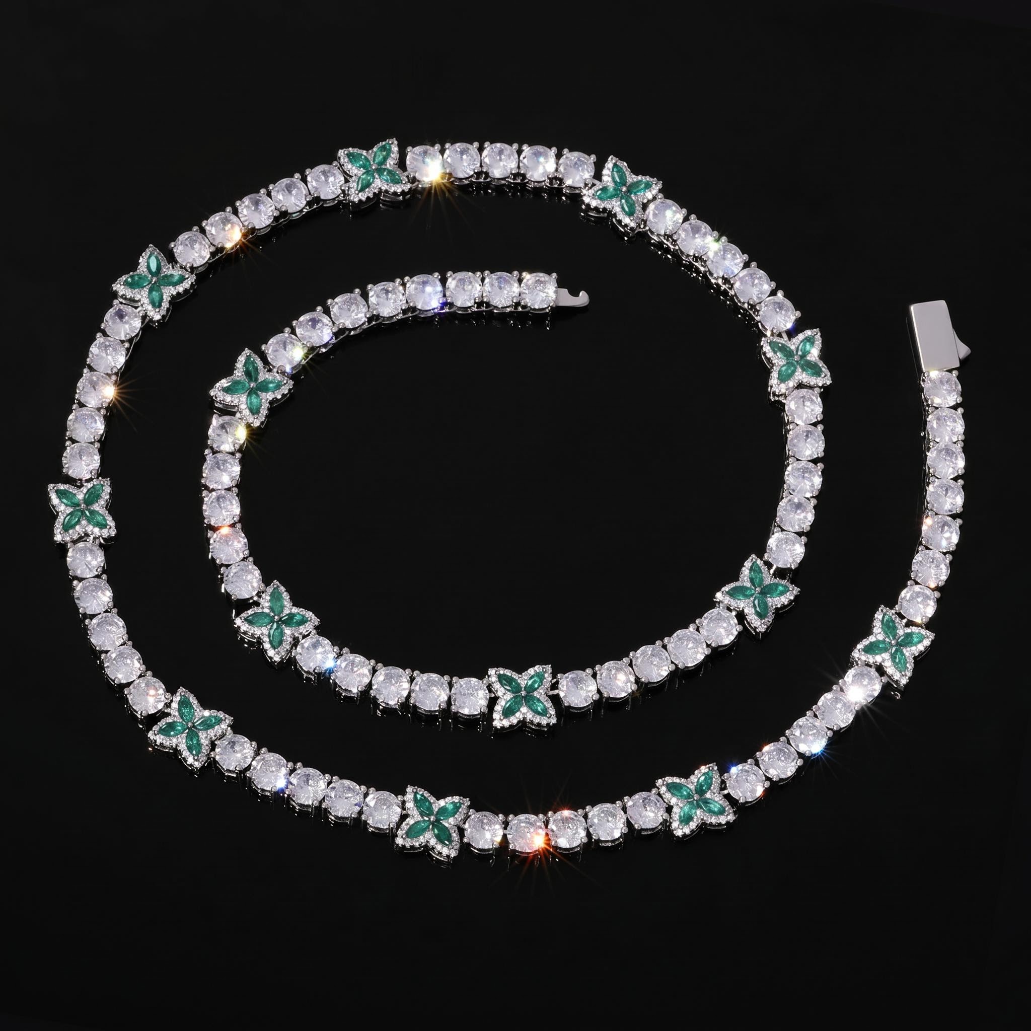 Iced Out Green Four Leaf Clover Tennis Chain Iced Out Green Four Leaf Clover Tennis Chain