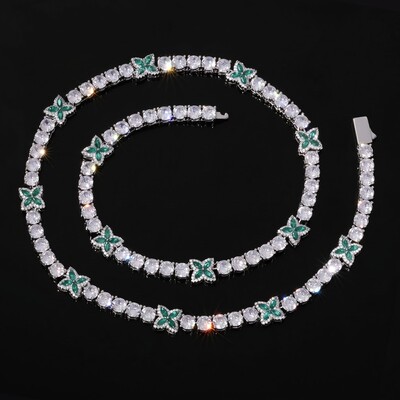 Iced Out Green Four Leaf Clover Tennis Chain