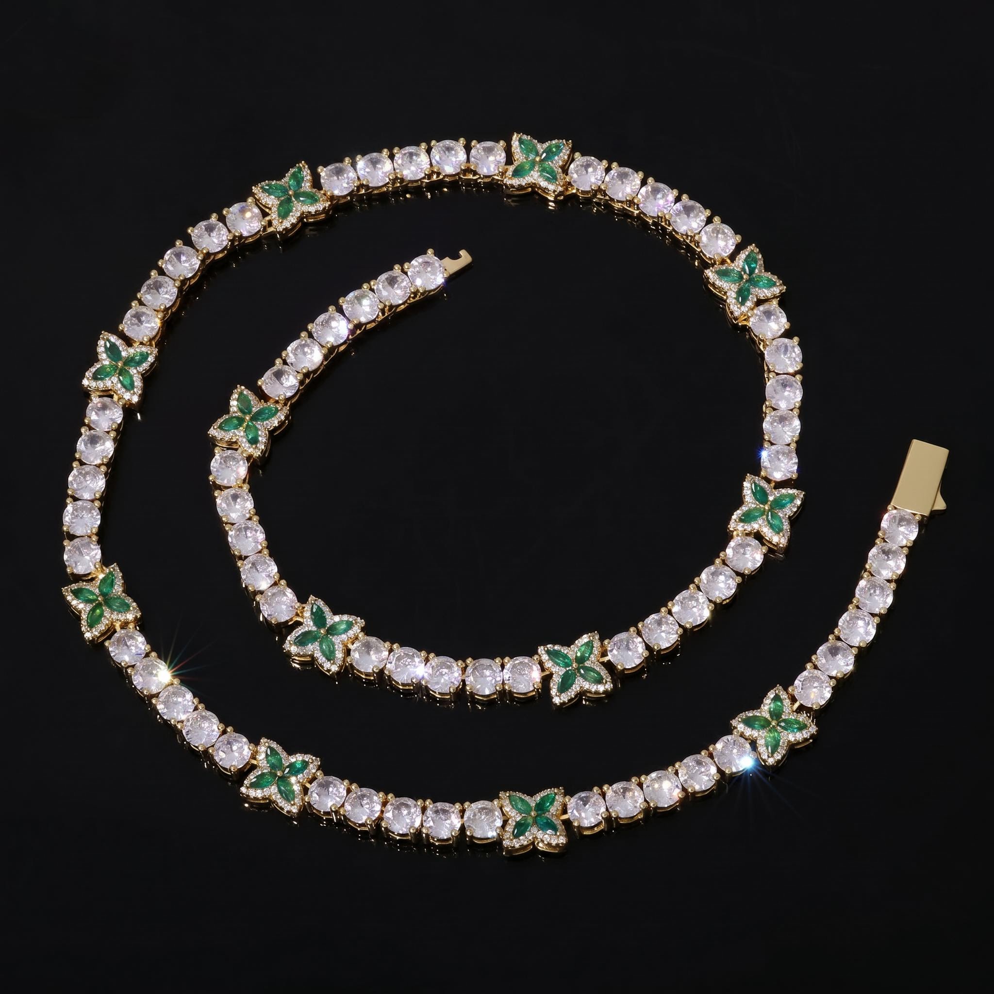 Iced Out Green Four Leaf Clover Tennis Chain Iced Out Green Four Leaf Clover Tennis Chain