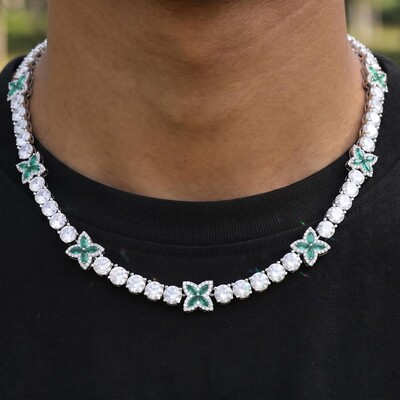Iced Out Green Four Leaf Clover Tennis Chain