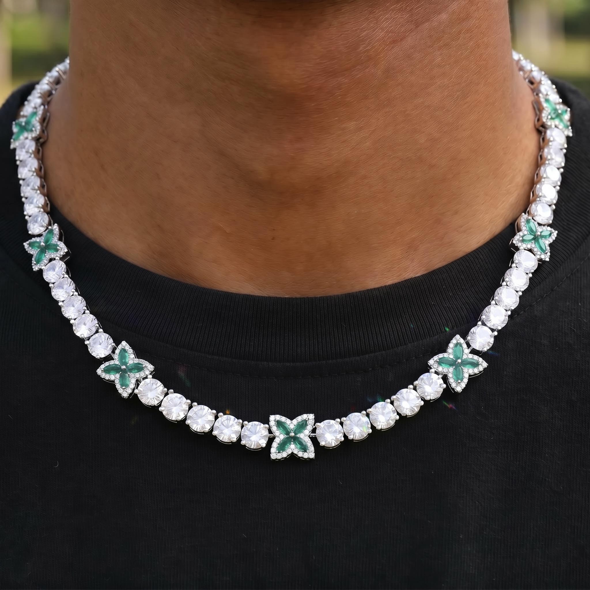 Iced Out Green Four Leaf Clover Tennis Chain Iced Out Green Four Leaf Clover Tennis Chain