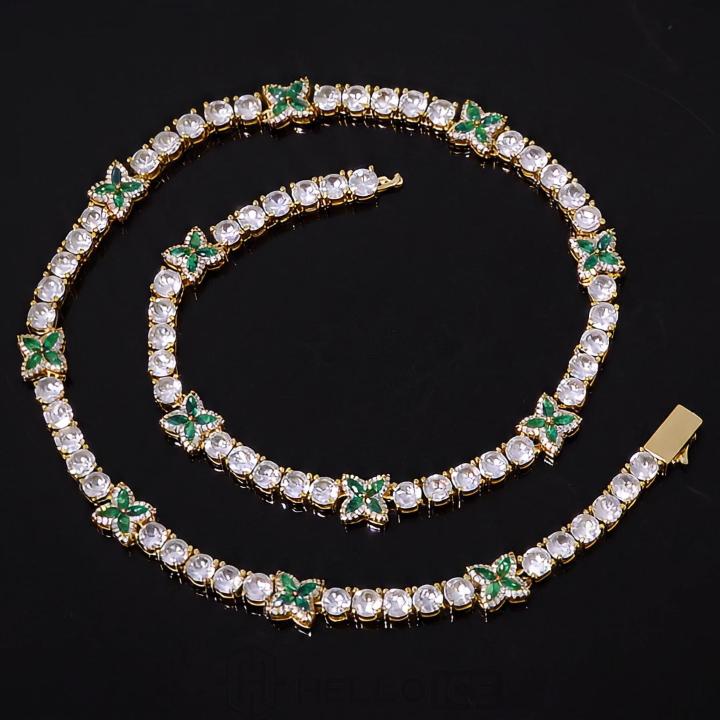 Iced Out Green Four Leaf Clover Tennis Chain Iced Out Green Four Leaf Clover Tennis Chain