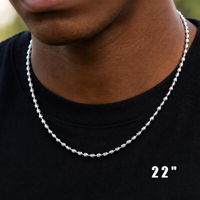 925 Sterling Silver 1.8mm Beaded Chain Necklace