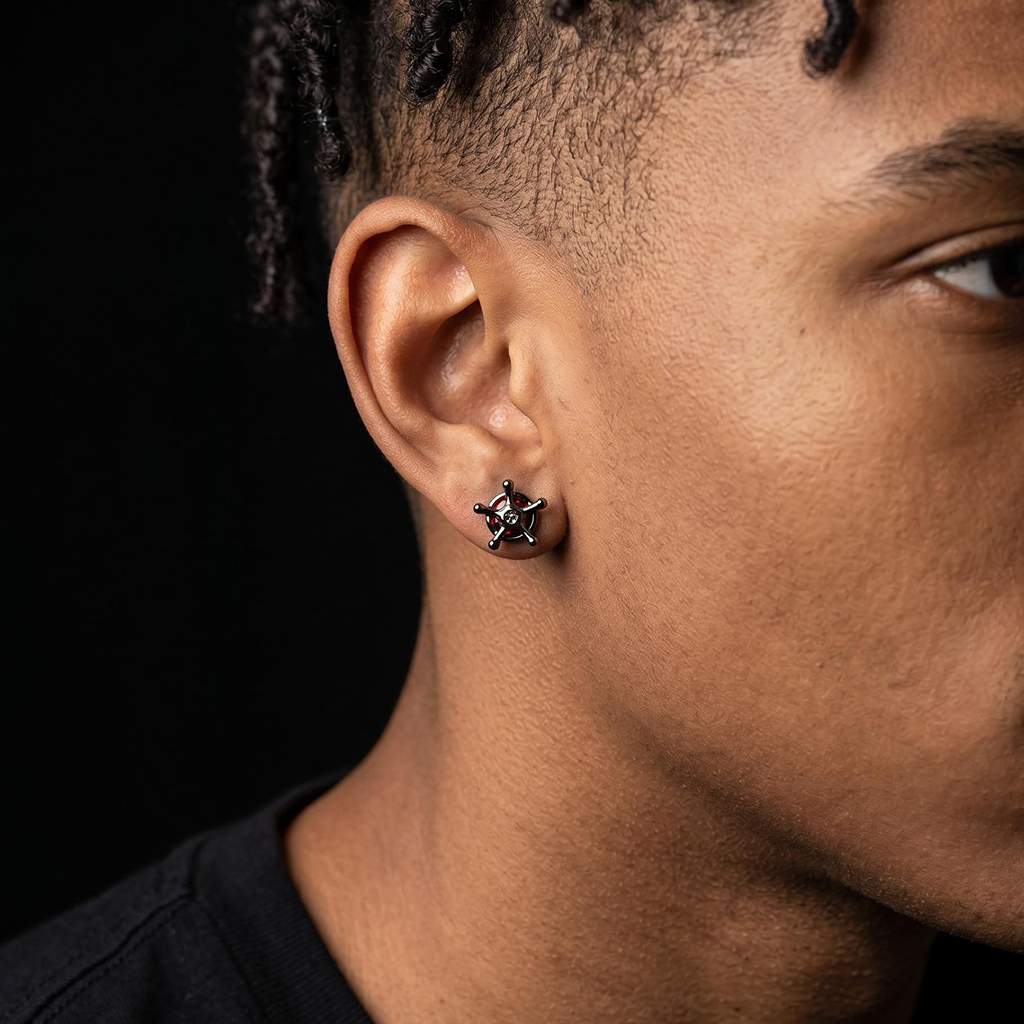 Iced Out Ruby Black Quincy Cross Earrings Iced Out Ruby Black Quincy Cross Earrings