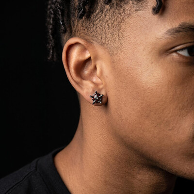 Iced Out Ruby Black Quincy Cross Earrings