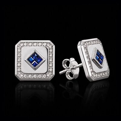 Iced Princess-Cut Blue Sapphire Square Stud Earrings