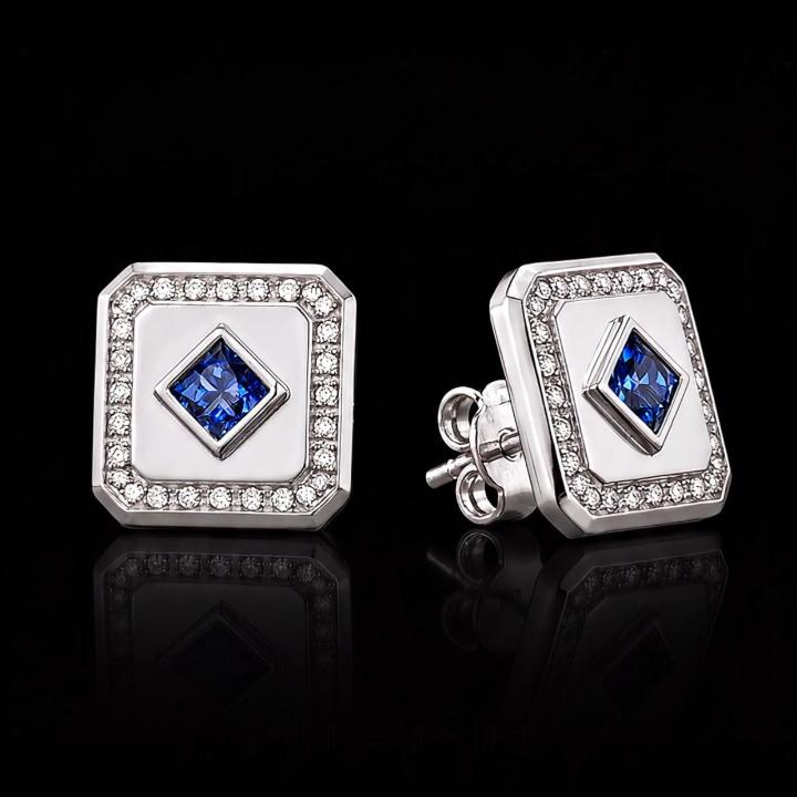 Iced Princess-Cut Blue Sapphire Square Stud Earrings