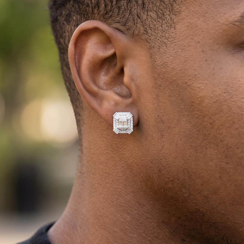 Iced Out Square Round & Baguette Earrings Iced Out Square Round & Baguette Earrings