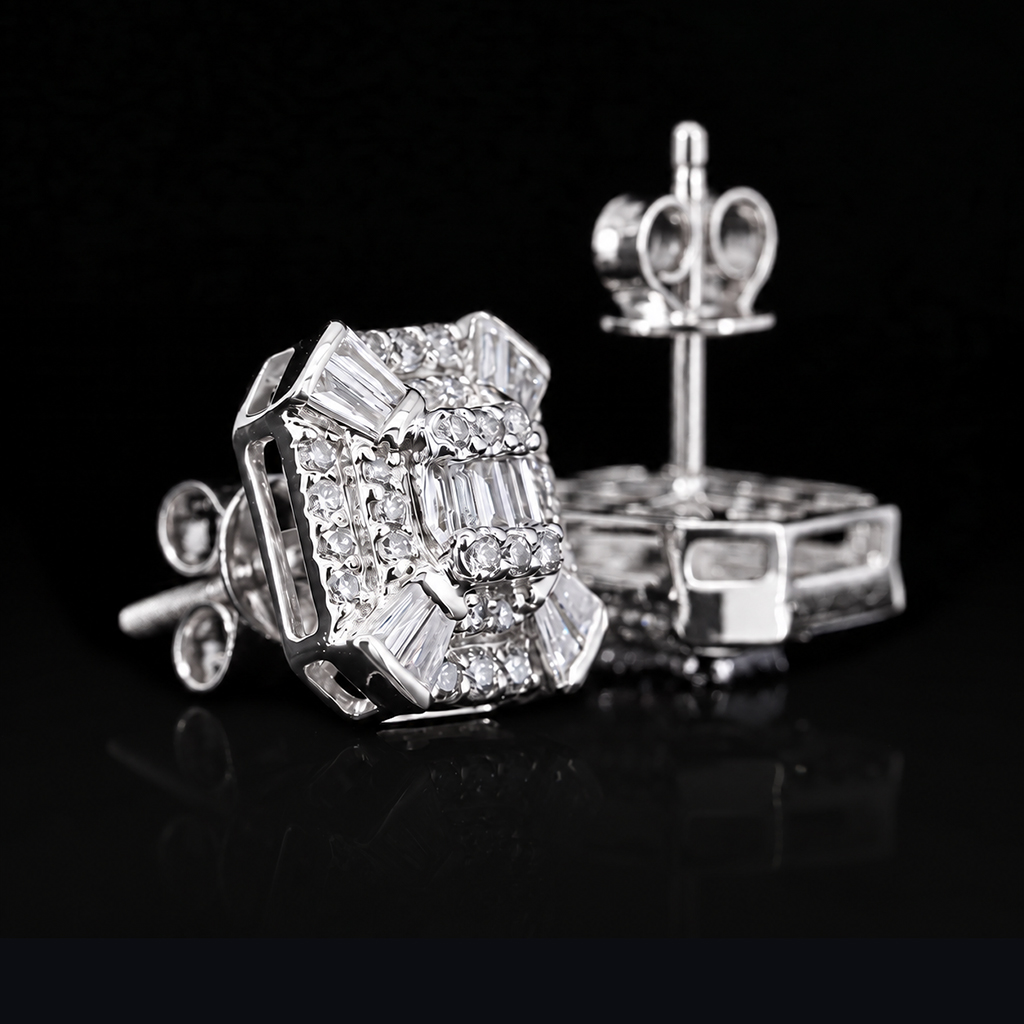 Iced Out Square Round & Baguette Earrings Iced Out Square Round & Baguette Earrings