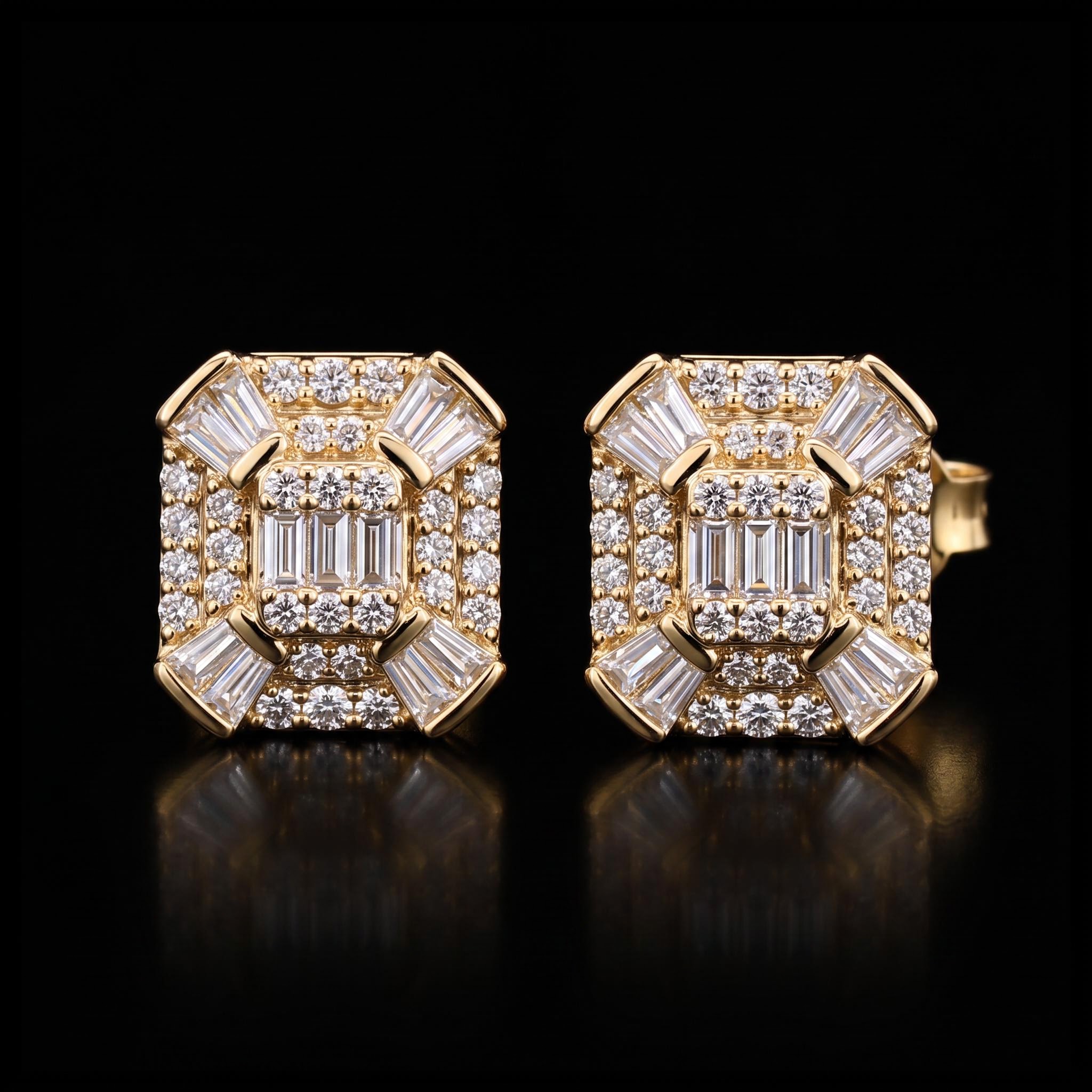 Iced Out Square Round & Baguette Earrings Iced Out Square Round & Baguette Earrings