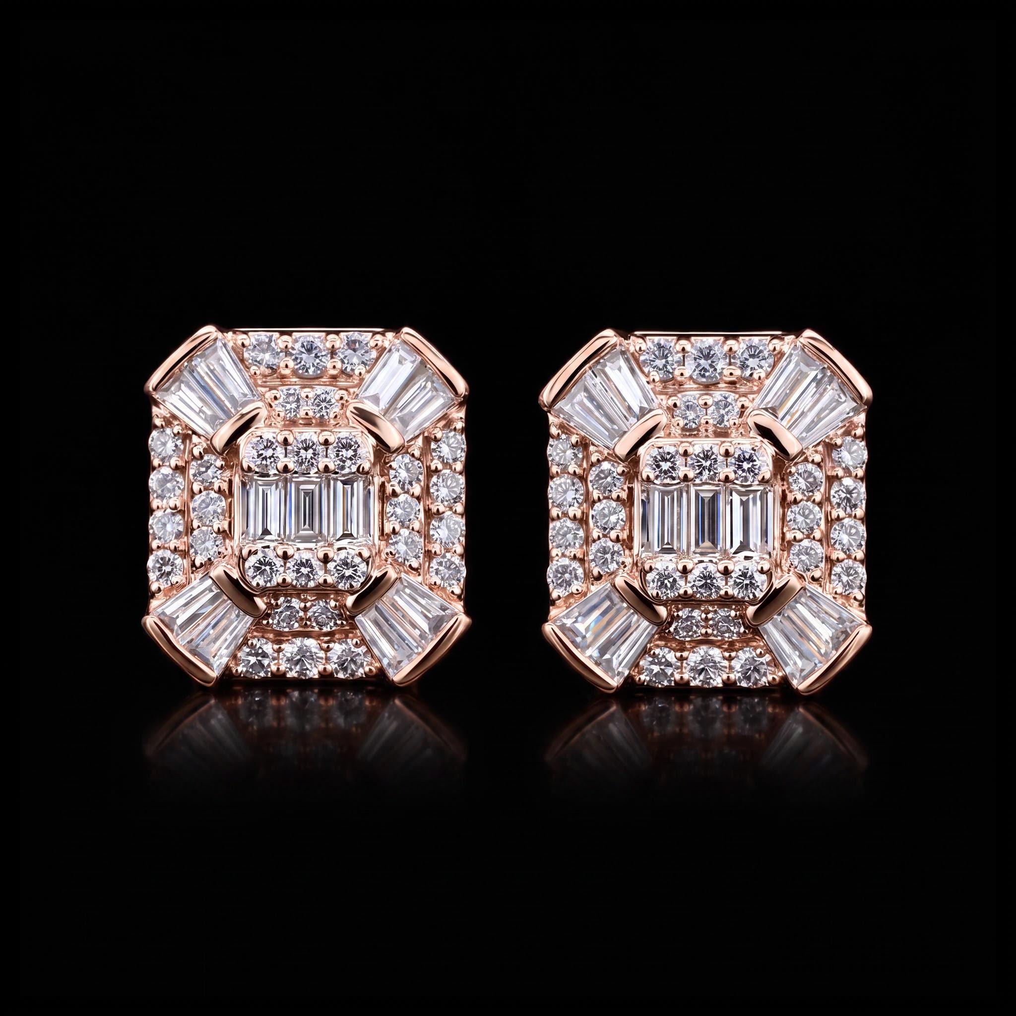 Iced Out Square Round & Baguette Earrings Iced Out Square Round & Baguette Earrings
