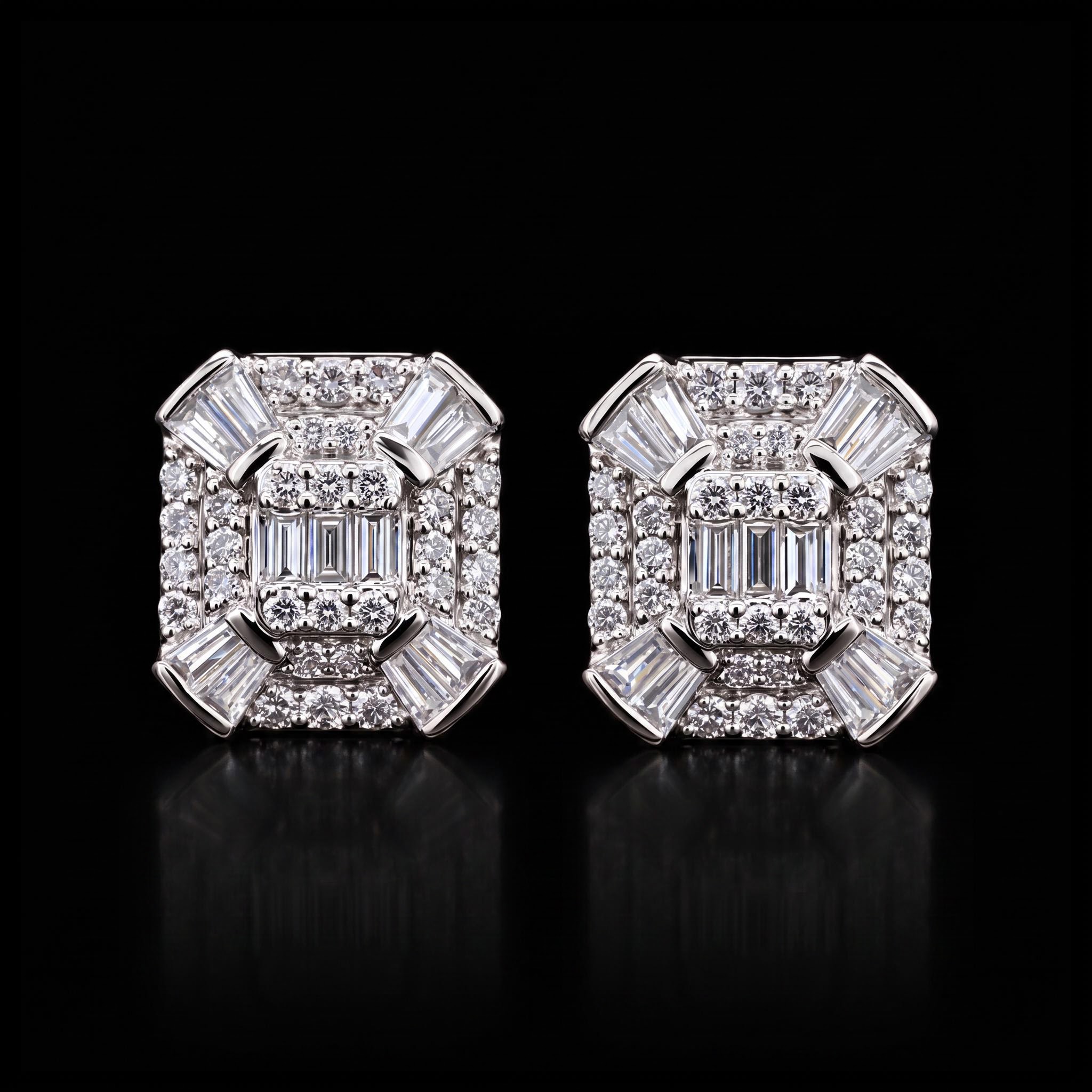 Iced Out Square Round & Baguette Earrings Iced Out Square Round & Baguette Earrings