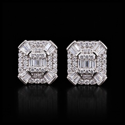 Iced Out Square Round & Baguette Earrings
