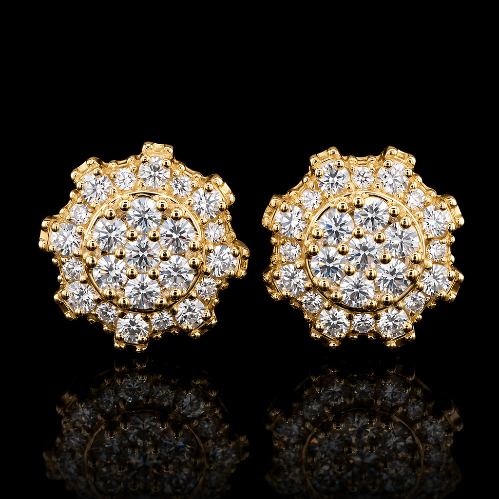 Iced Out Baguette & Round Cut Cluster Earrings Iced Out Baguette & Round Cut Cluster Earrings