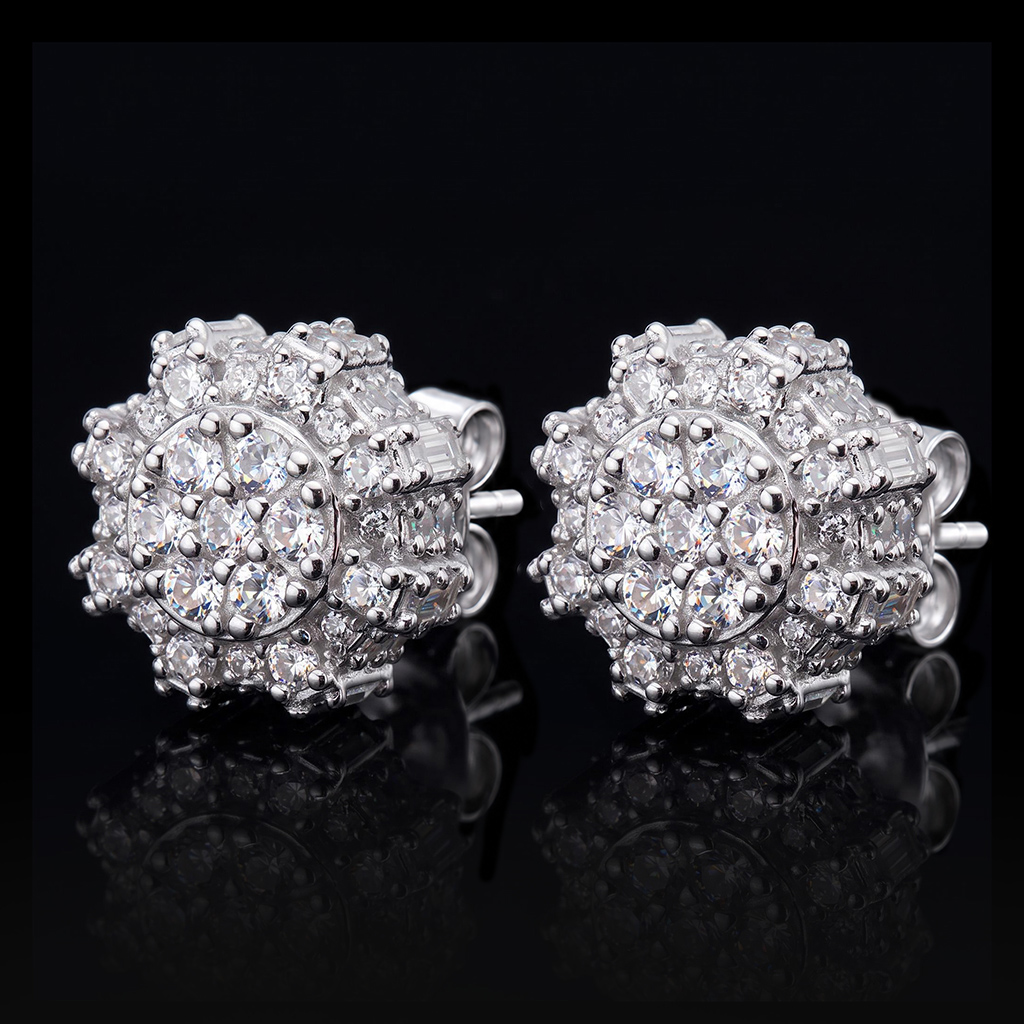 Iced Out Baguette & Round Cut Cluster Earrings Iced Out Baguette & Round Cut Cluster Earrings