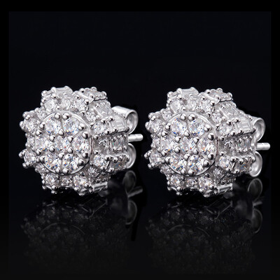 Iced Out Baguette & Round Cut Cluster Earrings