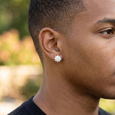 Iced Out Baguette & Round Cut Cluster Earrings