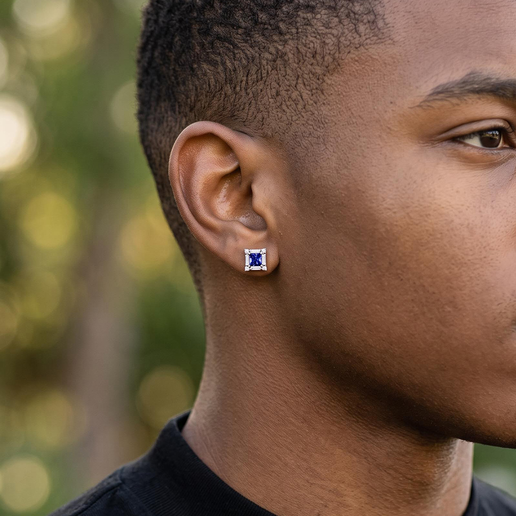 Iced Out Princess Cut Sapphire Stud Earrings