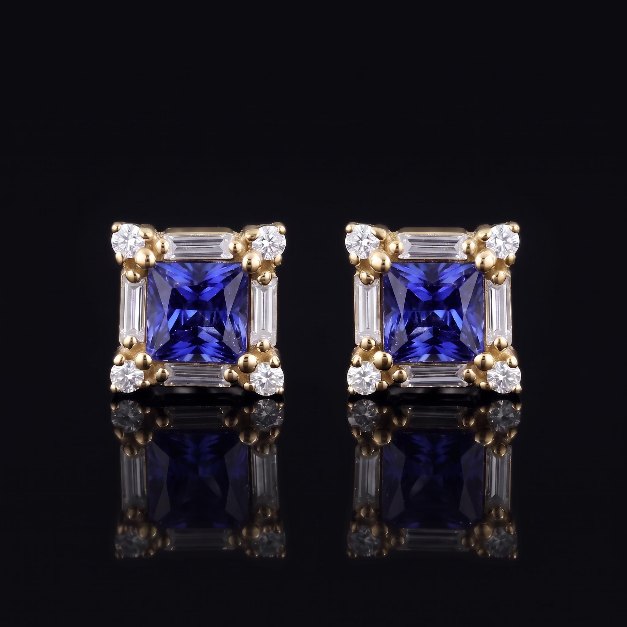 Iced Out Princess Cut Sapphire Stud Earrings