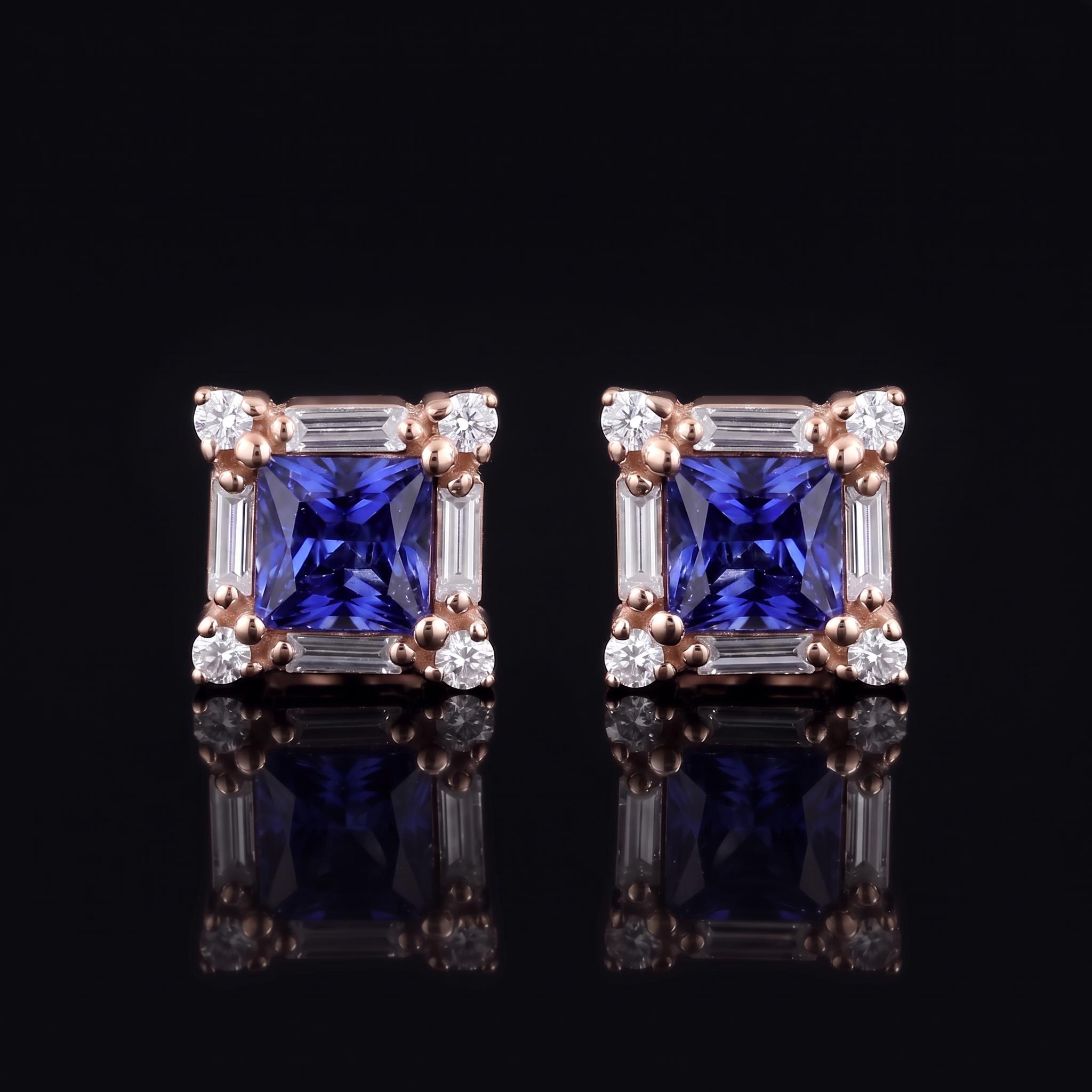 Iced Out Princess Cut Sapphire Stud Earrings