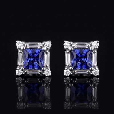 Iced Out Princess Cut Sapphire Stud Earrings